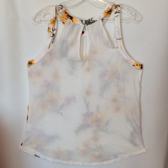 Tank Top EXPRESS White Yellow Purple Green Floral Sleeveless Cool Summer NWT - M - Picture 2 of 5